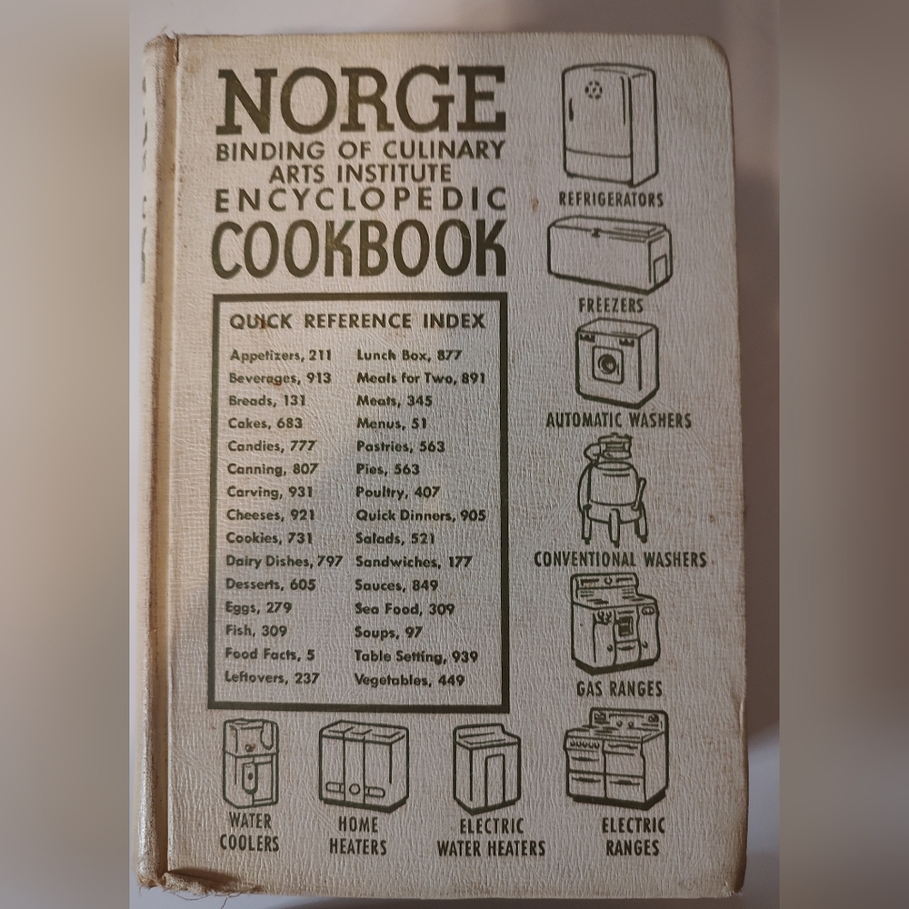 Vintage Norge 1948 Binding Of Culinary Arts Institute Encyclopedic Cookbook